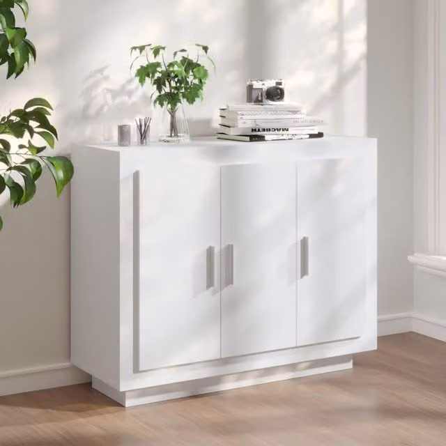 Berkfield Home Modern White Sideboard in Engineered Wood W/D/H: 92 x 35 x 75 cm