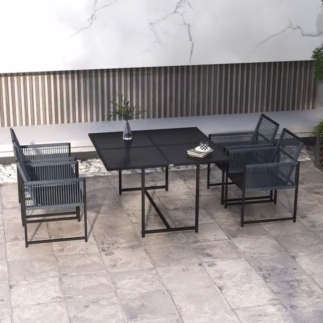 Outsunny 5 Piece Grey Patio Dining Set with Square Glass Table and Chairs