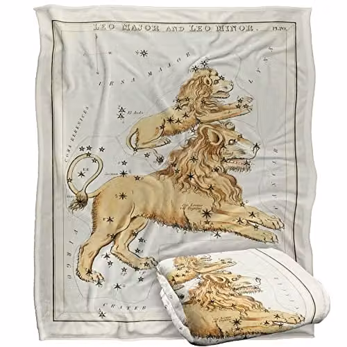 Graffitee Studios Vintage Leo Zodiac Super Soft Fleece Throw Blanket, White, W/D/H: 152 x 127 cm