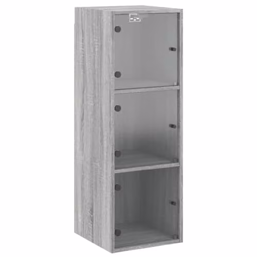 vidaXL Wall Cabinet with Glass Doors, Grey, W: 35 cm, D: 37 cm, H: 100 cm