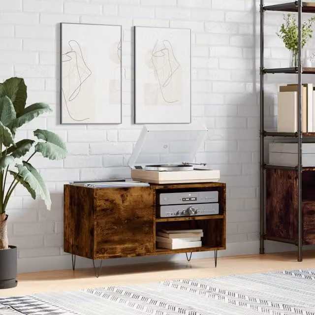Berkfield Home Record Cabinet in Smoked Oak Brown, W/D/H: 85 x 38 x 48 cm