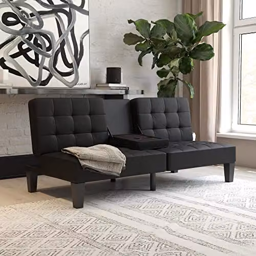 DHP Furniture Adalynn Convertible Sofabed in Black Faux Leather, W/D/H: 182 x 88 x 80 cm – 4