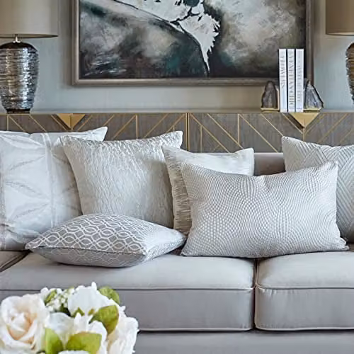 Prestigious Textiles Silver and White Floral Palm Jacquard Square Cushion, W/D/H: 55 x 55 x 55 cm – 3