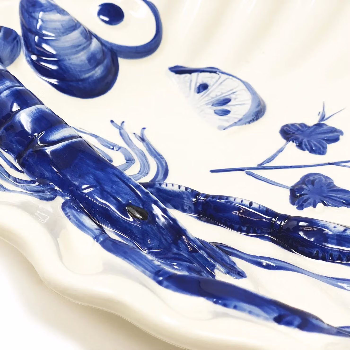 Verano Spanish Ceramics Hand Painted Sea Shell Serving Dish in White and Blue, W: 29 cm, L: 35 cm – 2