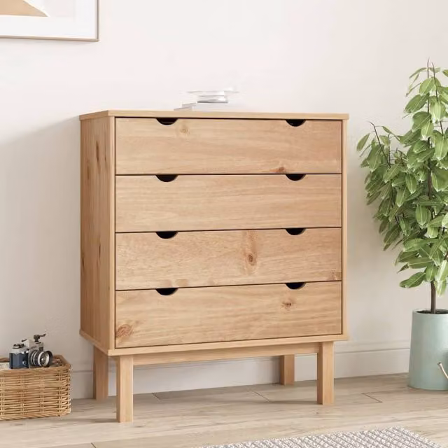 Berkfield Home OTTA Solid Wood Pine Drawer Cabinet in Brown, W: 76.5 cm, D: 39.5 cm, H: 90 cm