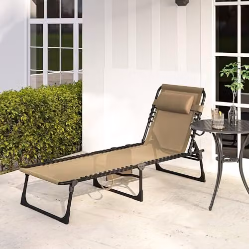Outsunny Portable Folding Camping Bed Cot with Adjustable Headrest and Side Compartments, Beige, W/D/H: 190 x 68 x 30 cm – 8