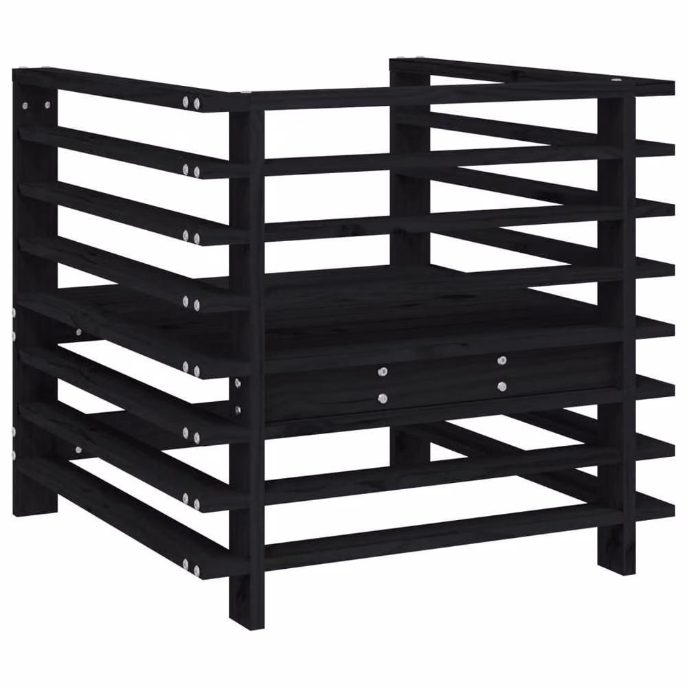 Berkfield Home Beautiful Garden Chairs, Set of 2, Black Solid Pine Wood, W/D/H: 60.0 x 63.5 x 63.5 cm – 3