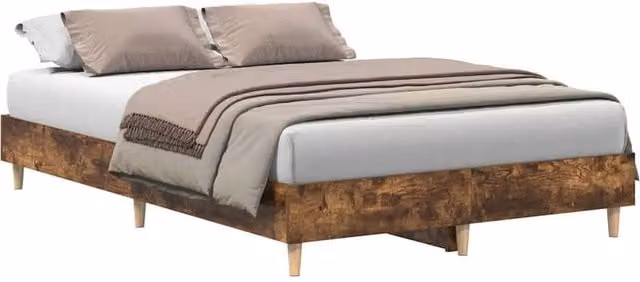 Berkfield Home Double Bed Frame in Smoked Oak Brown, Engineered Wood, W/D/H: 135 x 190 cm – 1