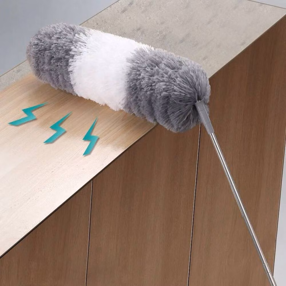NESTLUNE Grey and White Extendable Telescopic Microfibre Duster with Stainless Steel Handle – 3