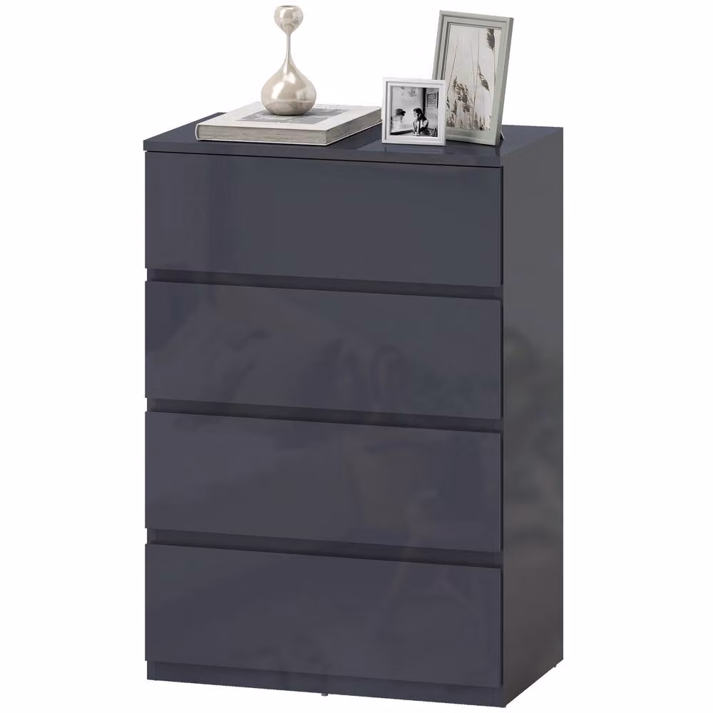 STILVORA Grey Glossy Chest of 4 Drawers with Soft Close Mechanism – 3