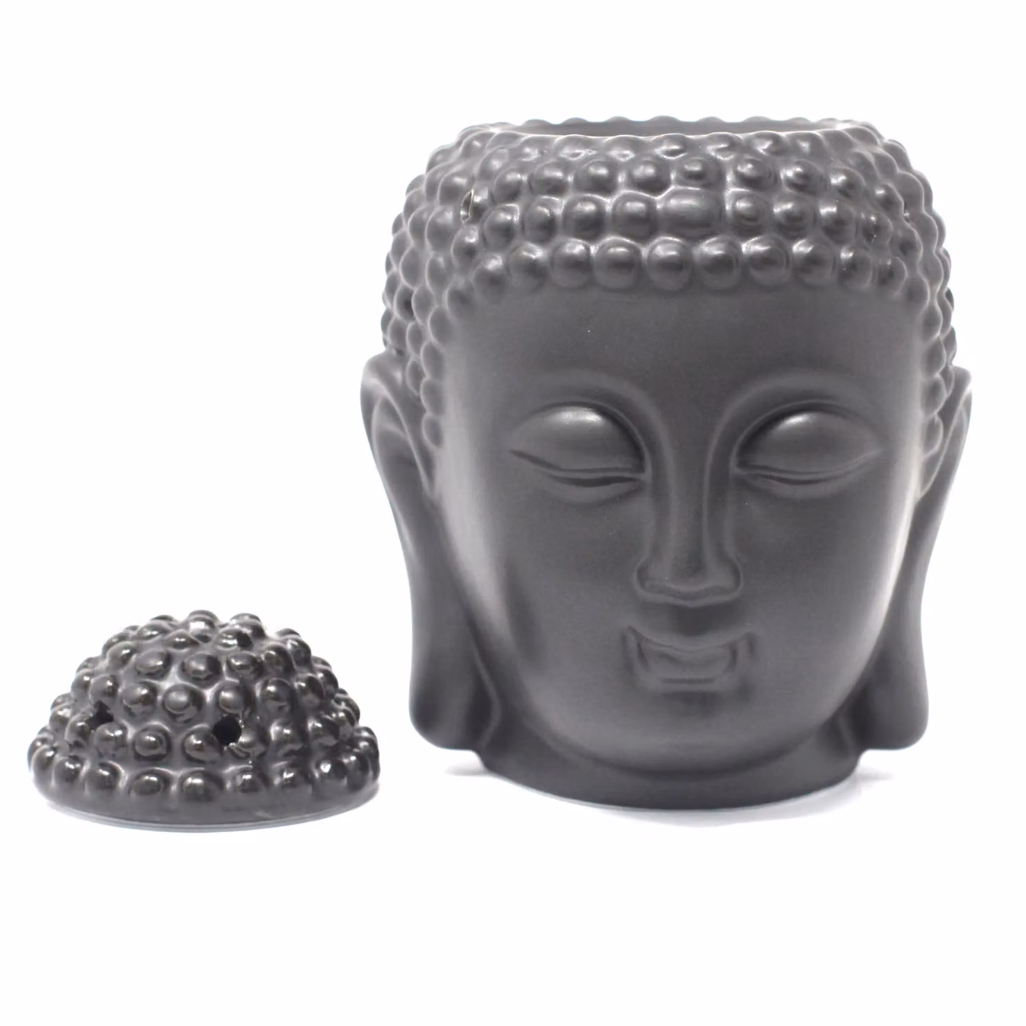 KDMD Buddha Head Ceramic Tealight Oil Burner in Dark Brown and Dark Grey – 2