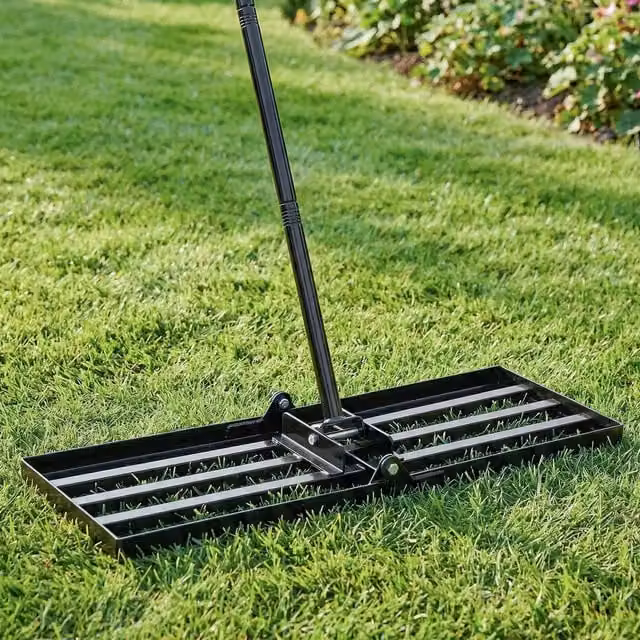Darphe Garden Lawn Levelling Rake with Foldable Head, Black