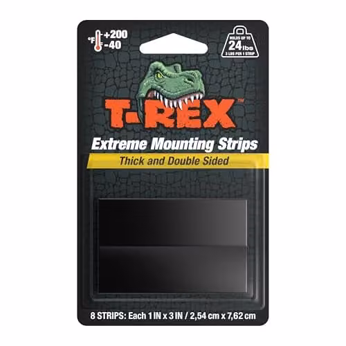 T-REX Tape Extreme Hold Heavy Duty Double Sided Mounting Strips, Black, 8 Strips, W: 2.54 cm x H: 7.62 cm – 1