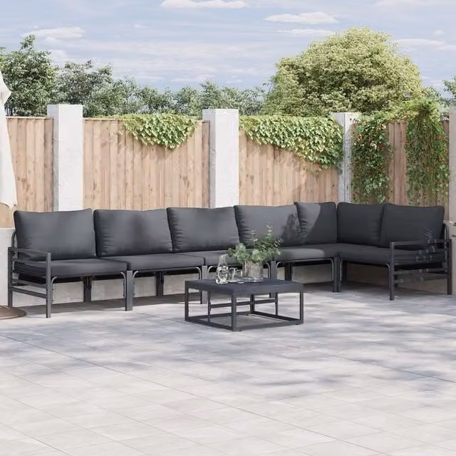 Berkfield Home 6 Piece L-Shape Garden Sofa Set with Outdoor Coffee Table in Anthracite Powder Coated Steel