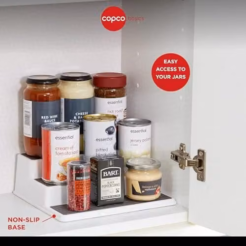 Copco 3-Tier Non-Slip Spice Rack and Cupboard Organiser, White/Grey, W: 25 cm x D: 25 cm x H: 8.5 cm – 3