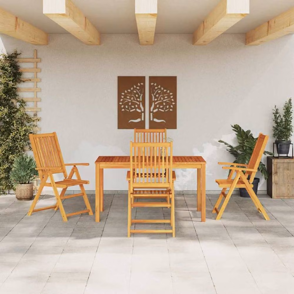 Berkfield Home 5 Piece Garden Dining Set in Brown Solid Acacia Wood with Foldable Rectangular Table – 3