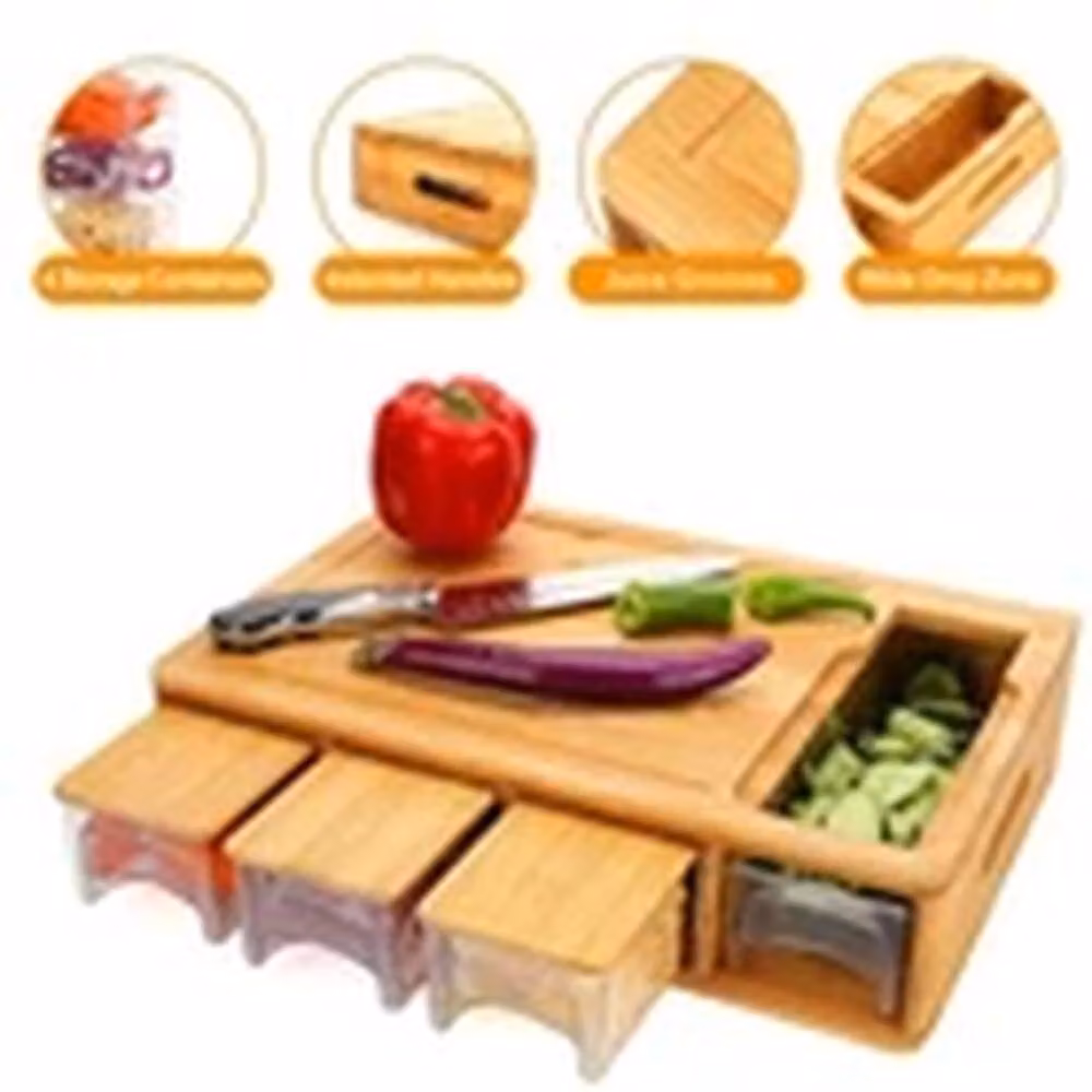 EONLION Brown Bamboo Meal Prep Cutting Board with 4 Graters and Storage Boxes – 4
