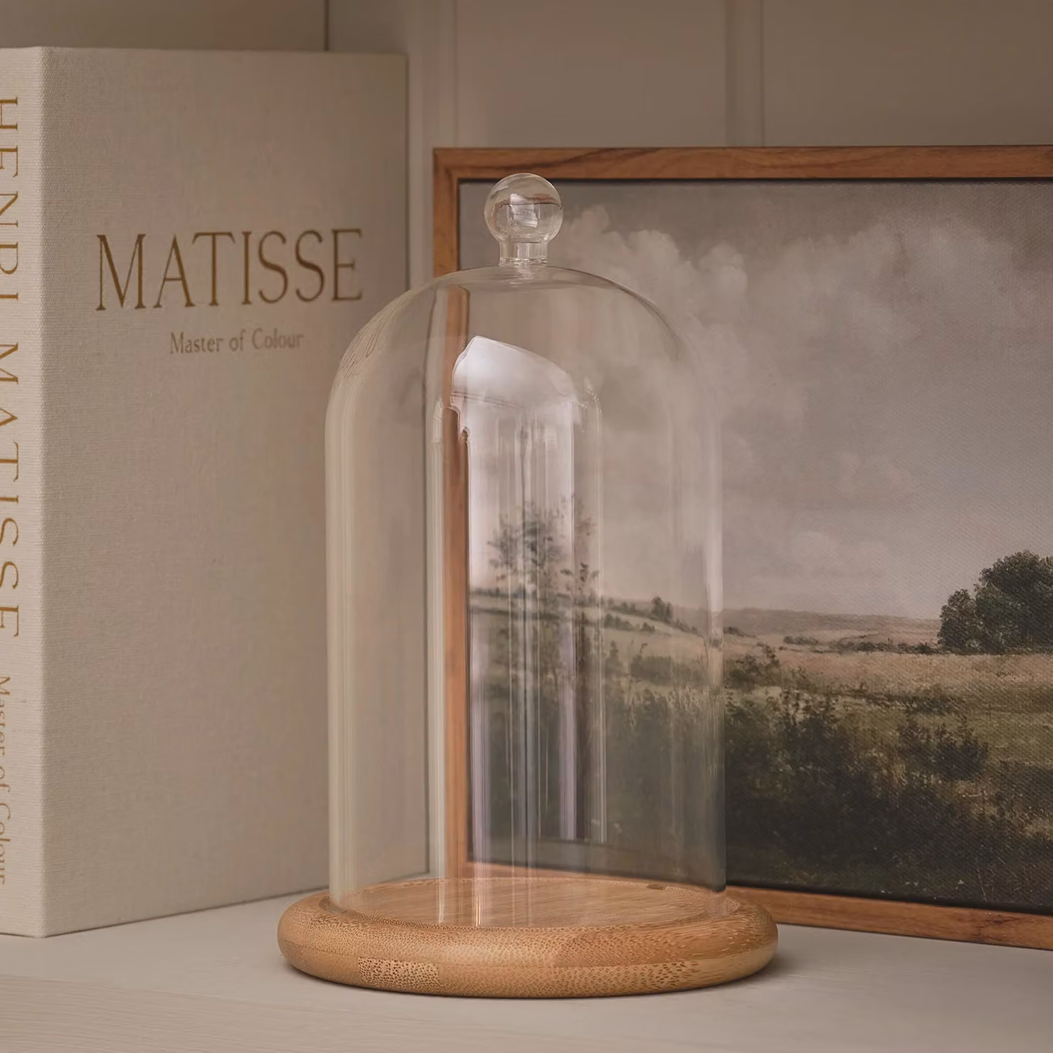 Lights4fun Transparent Glass Cloche Bell Jar Display Dome with Wooden Base, W/D/H: 20.5 x 20.5 x 12.5 cm – 3