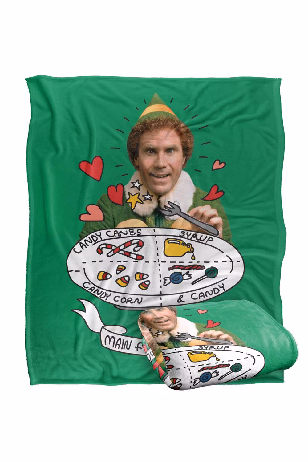 Warner Bros. Elf 4 Main Food Groups Super Soft Fluffy Polyester Throw Blanket in Multicolour and Green, Large – 2