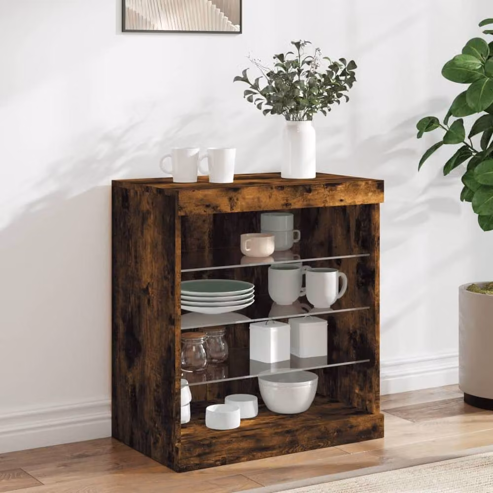 Berkfield Home Modern Sideboard with Integrated LED Lights in Smoked Oak Brown, W/D/H: 60.5 x 37 x 67 cm – 2