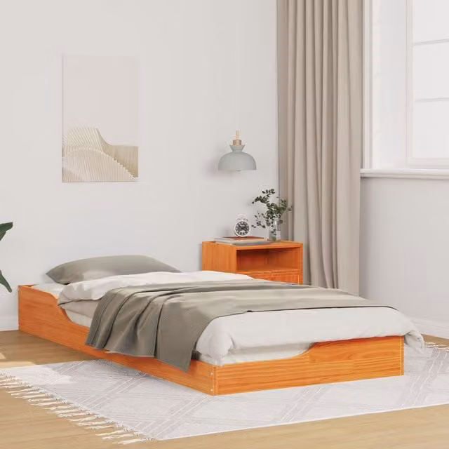 Berkfield Home Solid Pine Wood Floor Bed Frame, Brown, W: 90 cm, D: 210 cm – 1