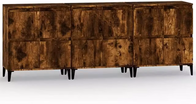 Berkfield Home Set of 3 Smoked Oak Sideboards in Brown, W/D/H: 60 x 35 x 70 cm