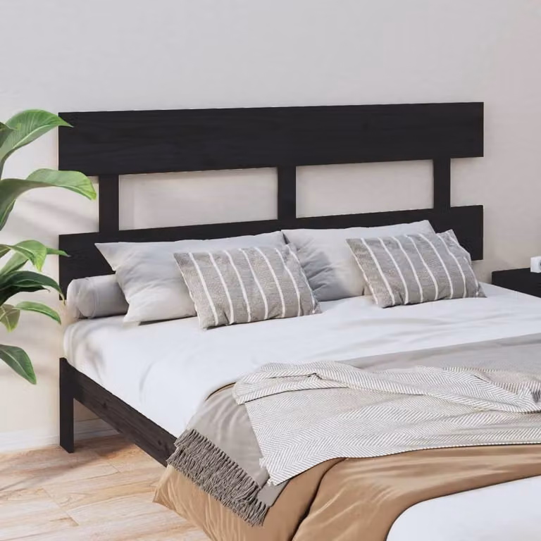 Berkfield Home Black Rustic Solid Pine Wood Bed Headboard W: 164 cm, D: 3 cm, H: 81 cm
