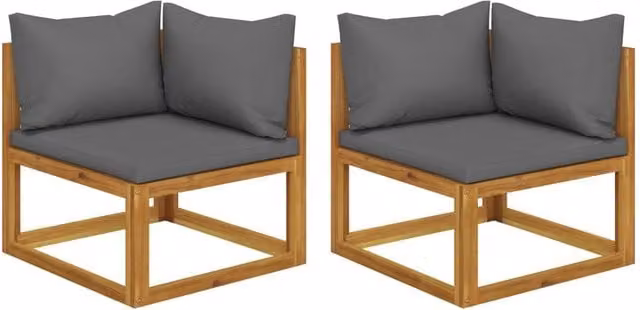 Berkfield Home 2-Piece L-Shape Sectional Corner Garden Sofa Set in Dark Grey with Acacia Wood Frame and Cushions