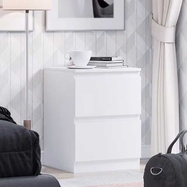 FWStyle Matt White Modern Chest of Drawers Bedside Table