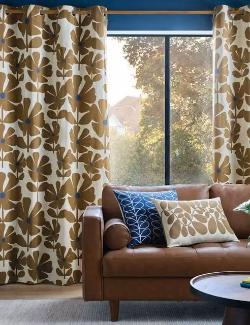 Orla Kiely Wildflower Floral Eyelet Curtains in Brown Cotton
