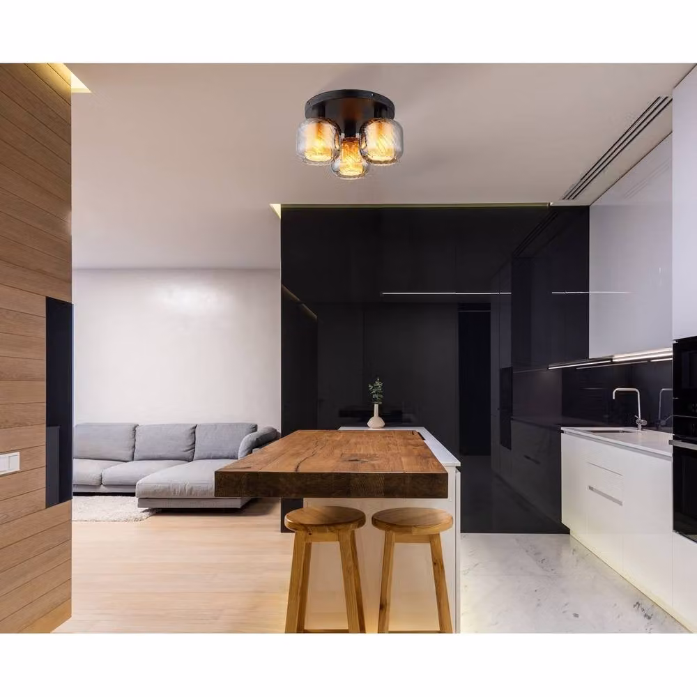 Netlighting Xia Shade Cluster Ceiling Light in Matt Black with Smoke Glass Shades, 3x E27 – 2