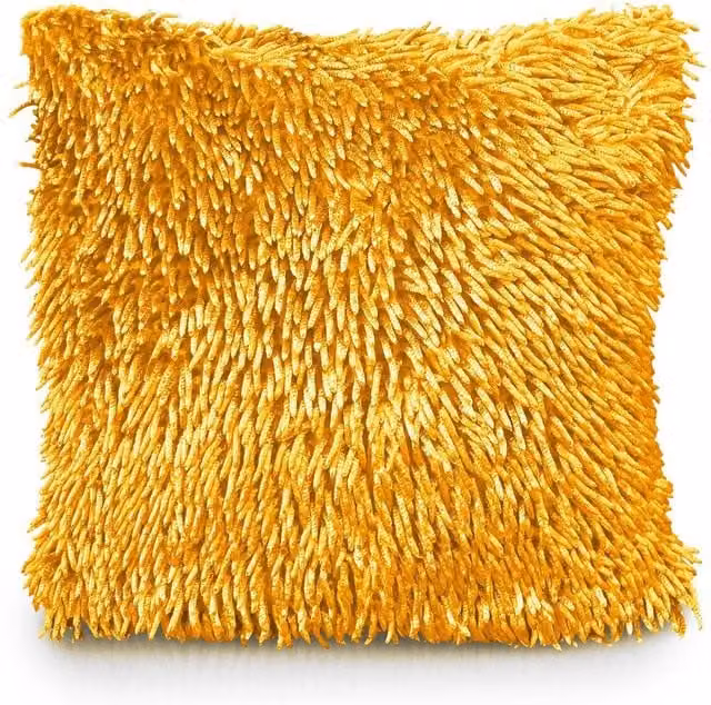 Velosso Yellow Shaggy Filled Cushion with Velvet Touch, W/D/H: 43 x 43 x 43 cm