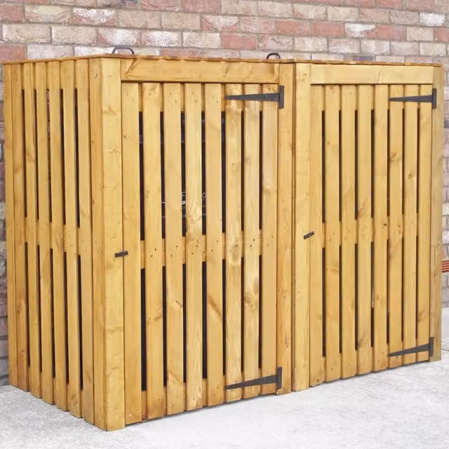 Shires Brown Dip Treated Double Wheelie Bin Store, W: 166 cm, D: 79 cm, H: 120 cm