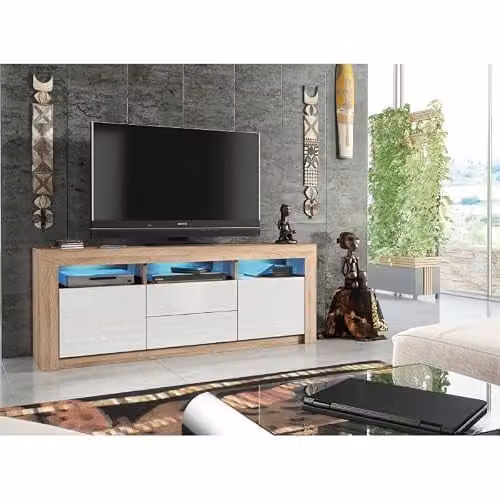Mex Furniture LTD Modern TV Unit in Oak with Glossy White and Black Doors, W: 160 cm, H: 60 cm, D: 35 cm – 5