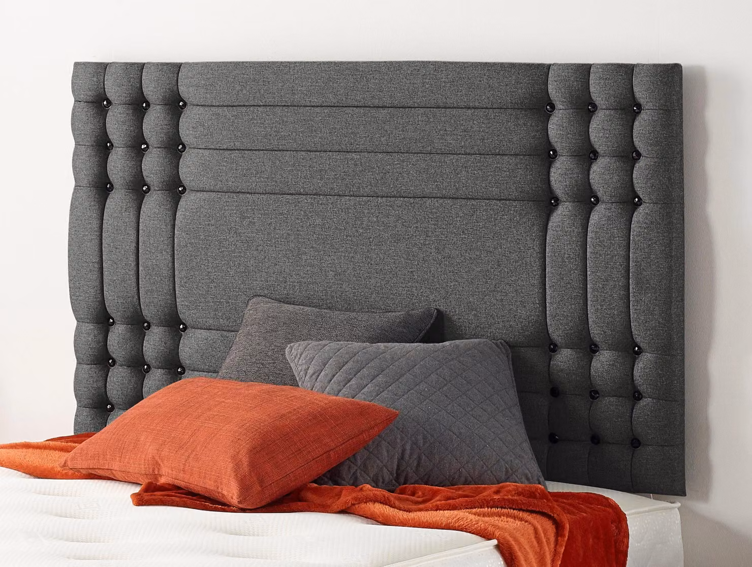 Somnior Flexby Single Ottoman Bed with Headboard in Charcoal Grey Checked Tweed Fabric – 2