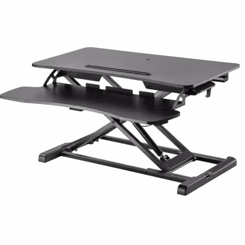 Properav Mobile Two Tier Stand Up Desk Converter Workstation with Gas Spring Height Adjustment and Keyboard Tray, Black – 1
