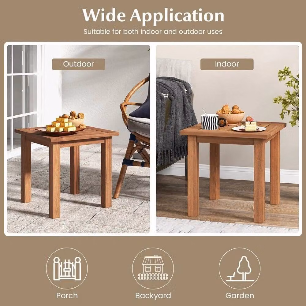 KORVIXA Brown Treated Hardwood Square Patio Side Table W/D/H: 100 x 100 x 100 cm – 4