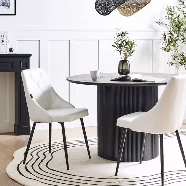 Wyld and Coco Set of 2 White Faux Leather Dining Chairs with Button Tufted Backrest – 1