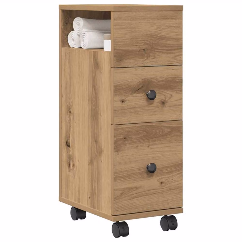 Berkfield Home Narrow Freestanding Bathroom Cabinet with Wheels in Artisan Oak Brown – 3