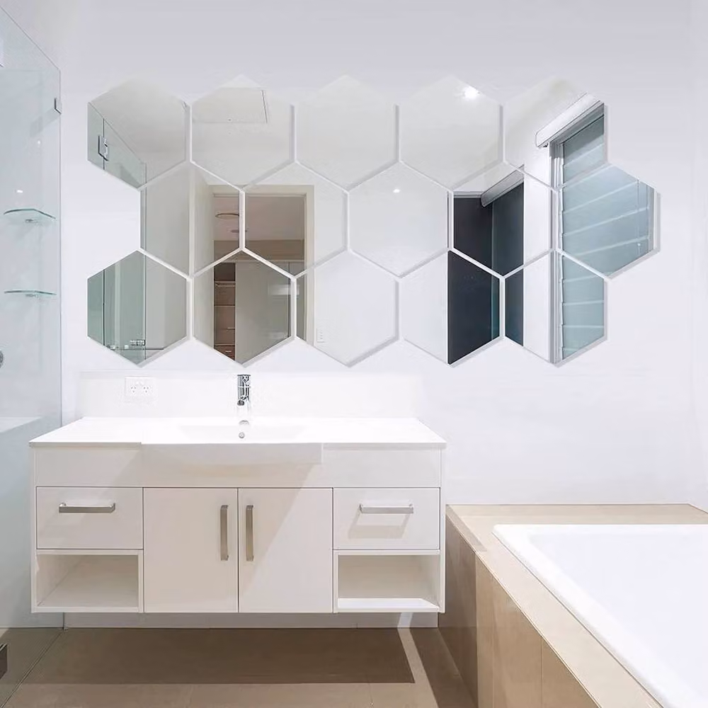 NESTLUNE Large Acrylic Mirror Tile Wall Stickers in Silver, Self-Adhesive Geometric Design, W: 100 cm, H: 15 cm – 3