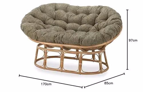 Desser Natural Rattan Double Papasan Chair with Removable Padded Cushions in Jubilee Sage, H97 x W170 x D85 cm – 3