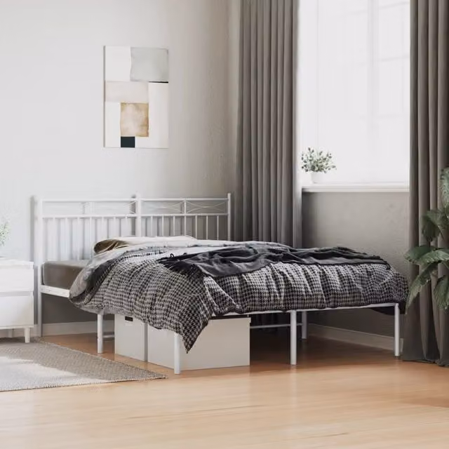 Berkfield Home Metal Bed Frame with Headboard, White, W: 140 cm, L: 200 cm – 1