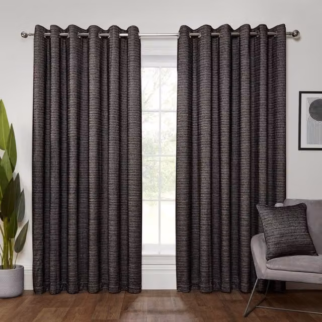 Divante Halden Blackout Eyelet Curtain Panel, Black, Height: 229 cm