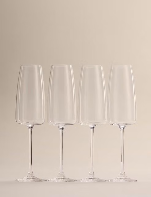 M&S Odette Set of 4 Clear Crystal Glass Champagne Flutes