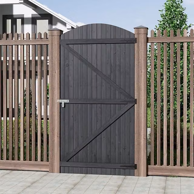Breeins Semi Braced Arch Top Wooden Garden Gate, Grey, Height: 105 cm, Width: 90 cm