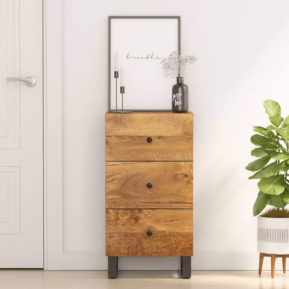 Berkfield Home Mango Wood Sideboard with 3 Drawers in Brown, W/D/H: 40 x 33.5 x 75 cm – 2
