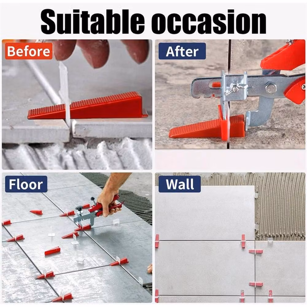 VOGREX 2mm Tile Spacer Kit with 400 Leveling Clips, Wedges and Plier in Red – 4