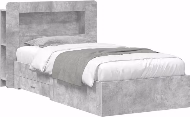 Berkfield Home Modern Bed Frame with Storage Drawers and Headboard in Grey, W/D/H: 75 x 190 cm