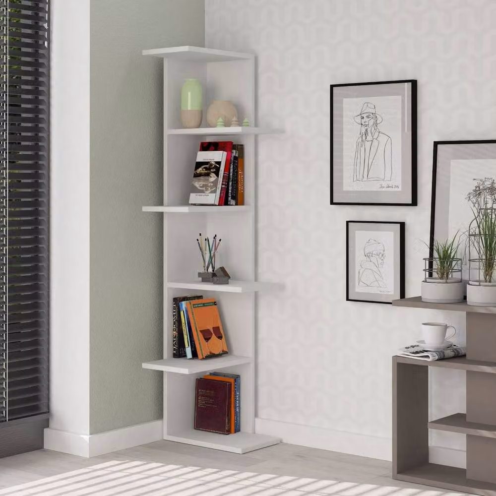 Calicosy Corner Shelf with 6 Shelves, White, H: 141 cm – 2