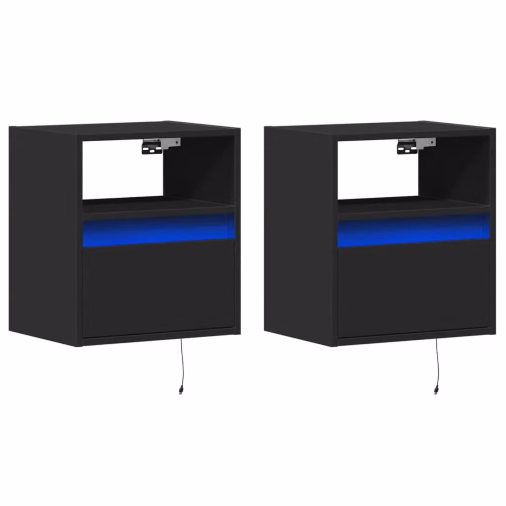 Berkfield Home Set of 2 Black Wall Mounted TV Cabinets with Integrated LED Lighting, W: 41 cm, D: 31 cm, H: 45 cm – 3